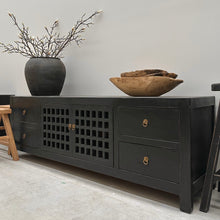 Load image into Gallery viewer, Provincial Carved Grid Entertainment Unit | Black

