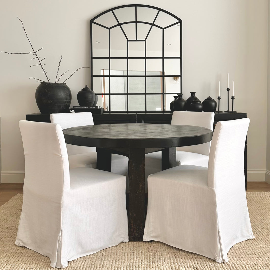 Provincial Round Dining Table | Reclaimed Elm | Modern Satin Black