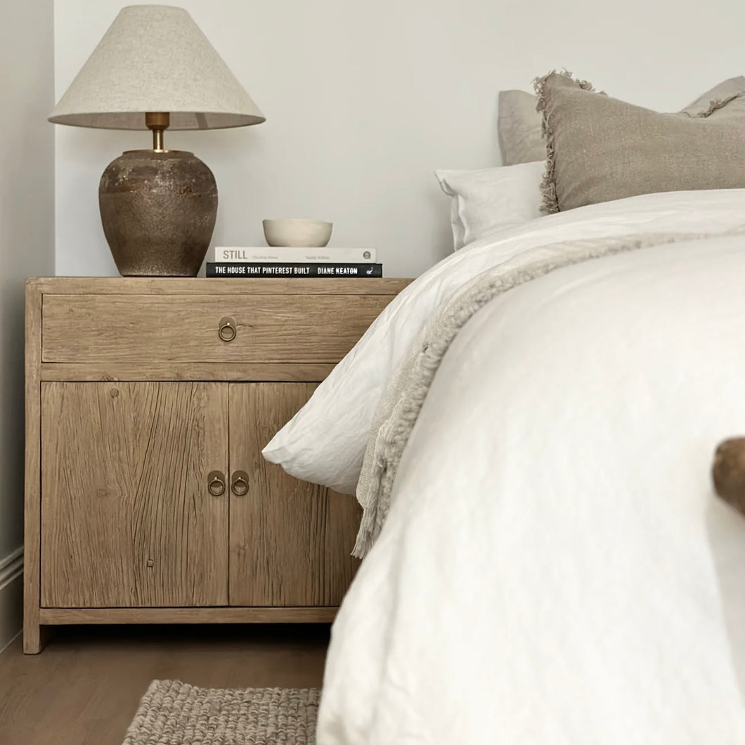 Antique Oversize Bedside Table _ Aged Elm