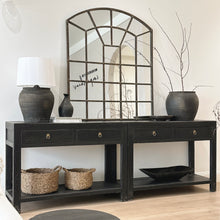 Load image into Gallery viewer, Provincial Console _ 120cm _ Two Drawer + Shelf _ Rustic Black
