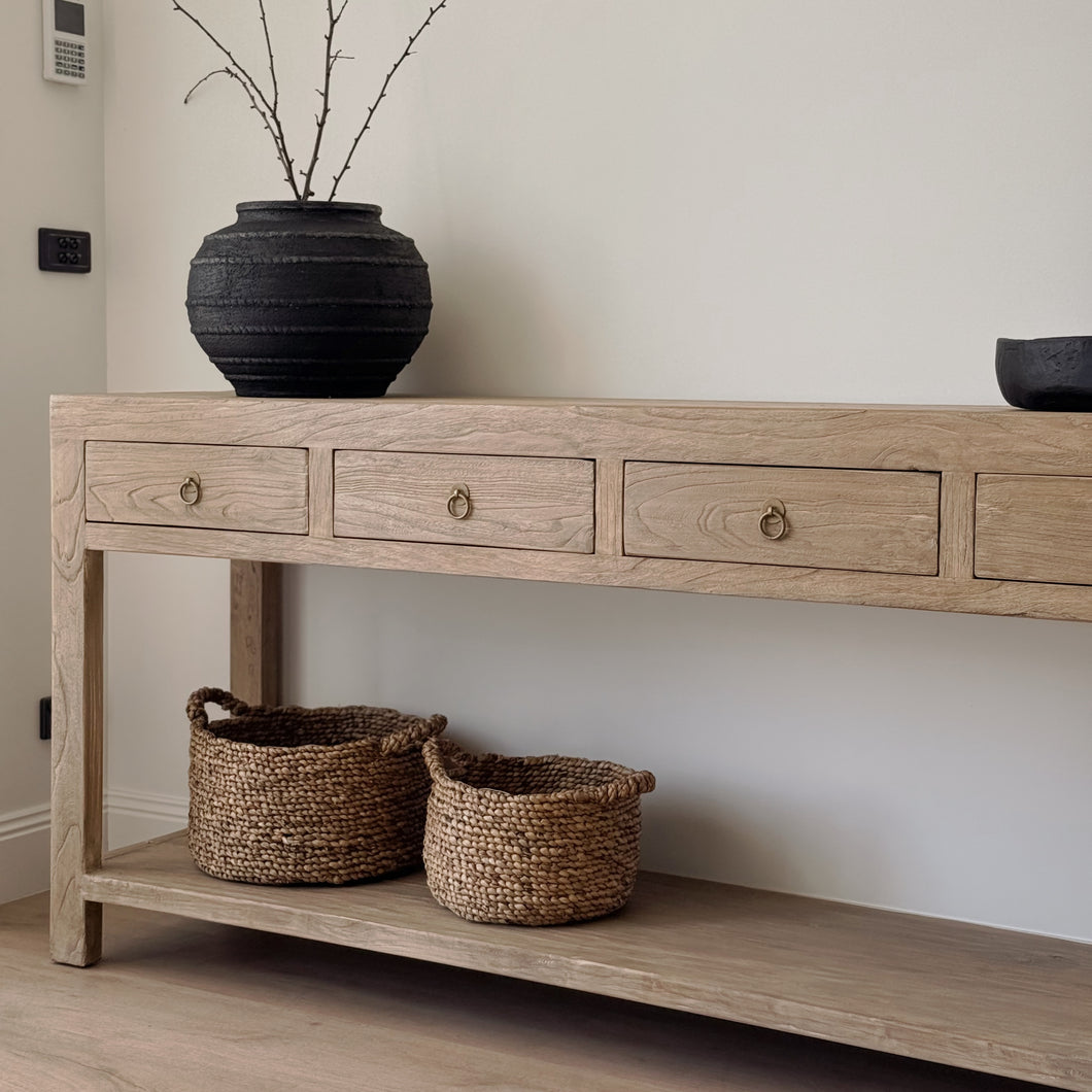 Antique Console _ Four Drawer_ Aged Elm