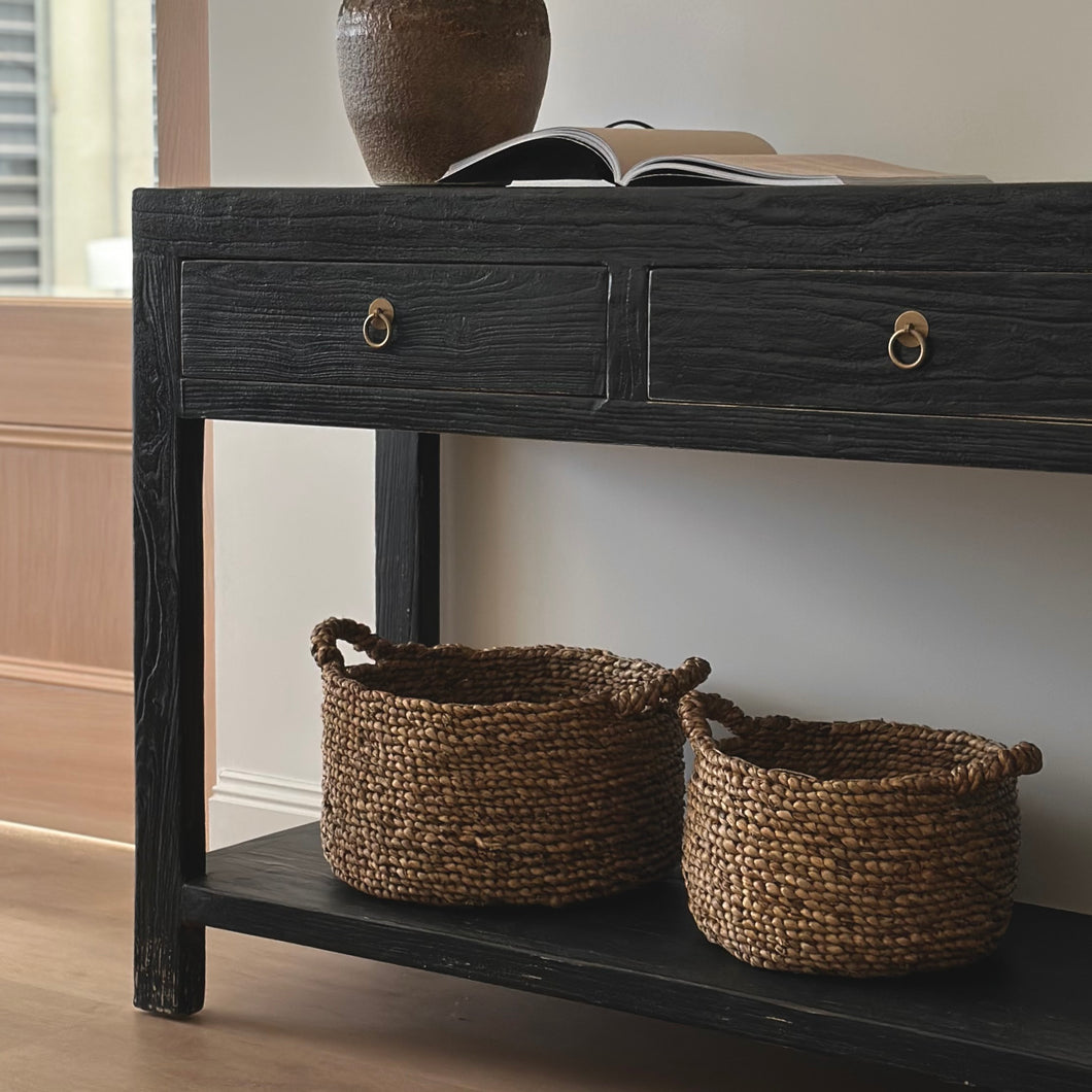 Provincial Console _ 120cm _ Two Drawer + Shelf _ Rustic Black