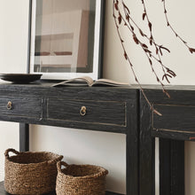 Load image into Gallery viewer, Provincial Console _ 120cm _ Two Drawer + Shelf _ Rustic Black
