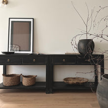 Load image into Gallery viewer, Provincial Console _ 120cm _ Two Drawer + Shelf _ Rustic Black
