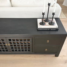 Load image into Gallery viewer, Provincial Carved Grid Entertainment Unit | Black
