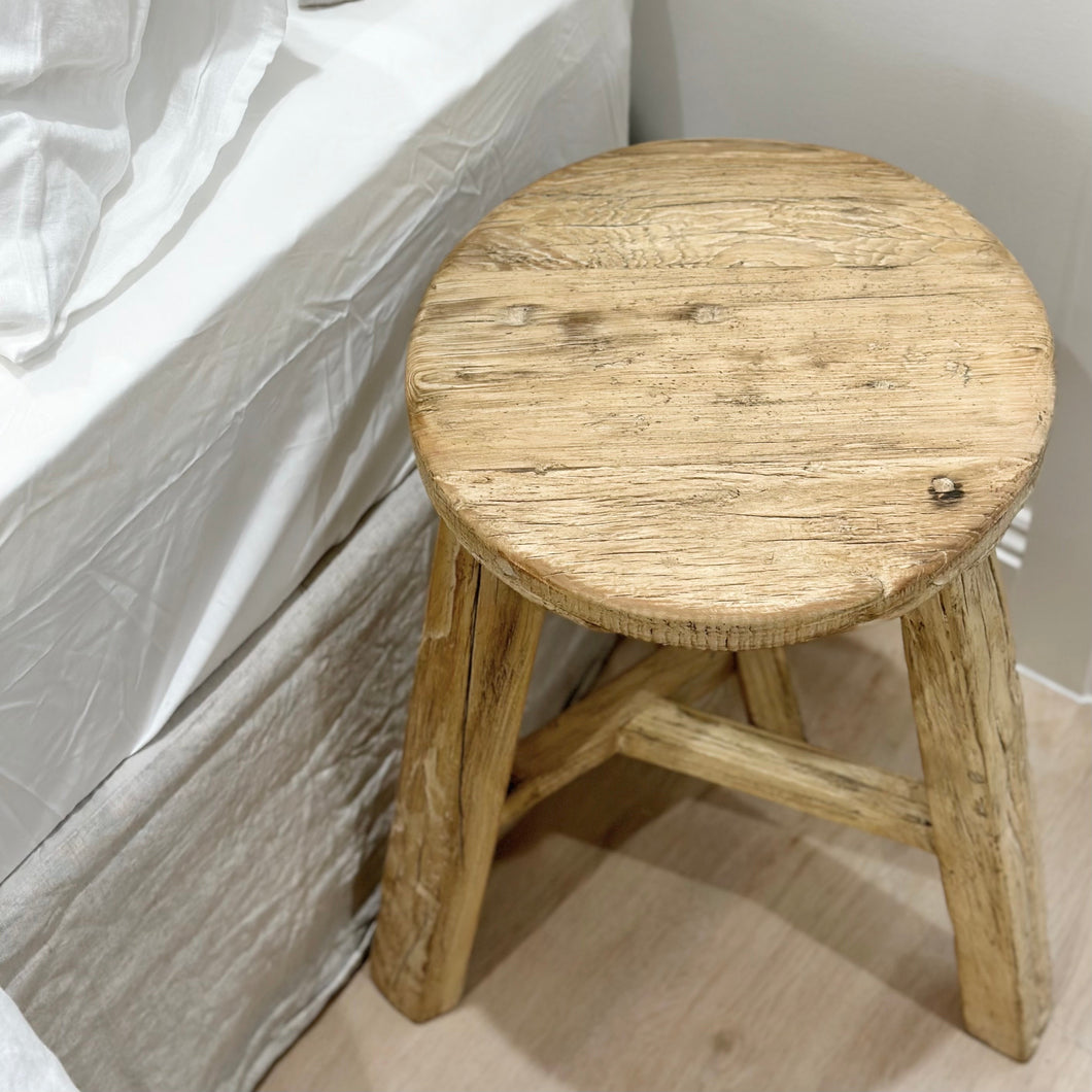 Antique Worker Stool | Triangle Base | Rustic Elm | 2 Colours
