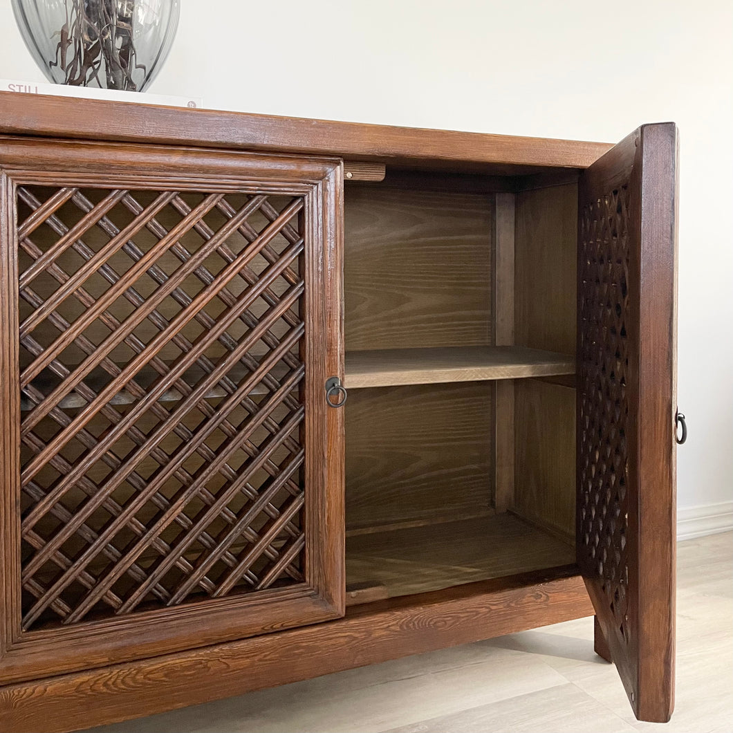 Antique Lattice Cabinet | Earthy Brown Elm